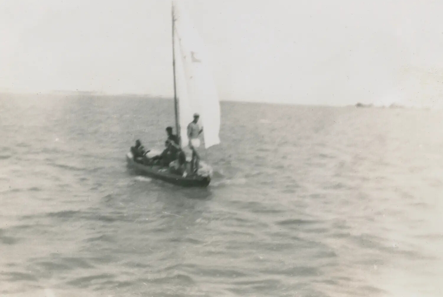 Sailors in a Small Sailing Boat at Sea, Mid-20th Century Naval Recreation