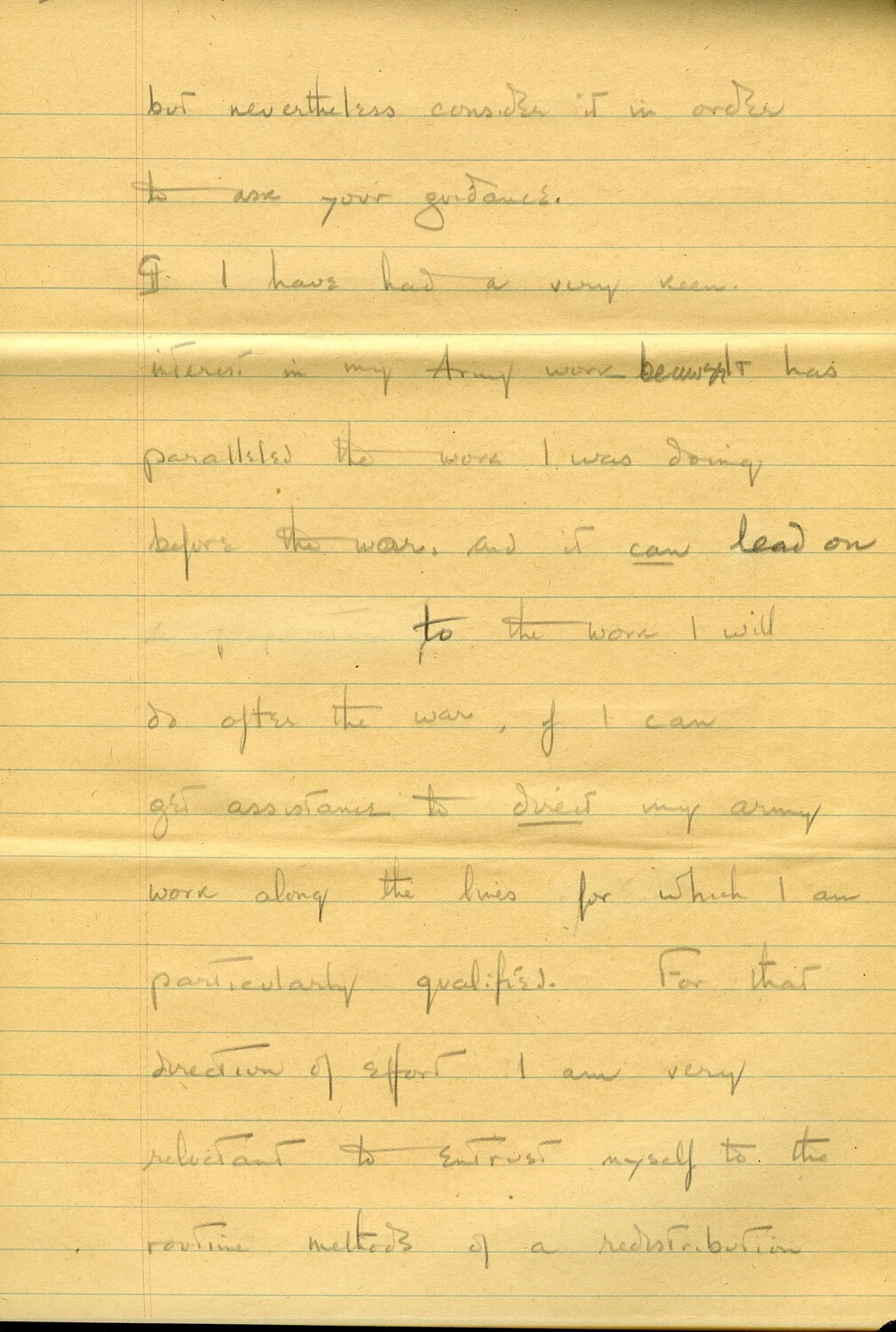 Handwritten Draft Memoir/Request Letter Page, U.S. Army Transportation Officer, CBI Theater, WWII (Page 049) - Career Continuity and Redistribution Center Reference