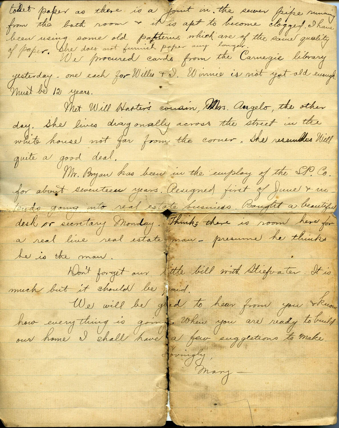 Handwritten Letter from Mary Wagener to Her Son, Pvt. Willis W. Wagener — WWI Home Front Correspondence (Partial, Page 1)