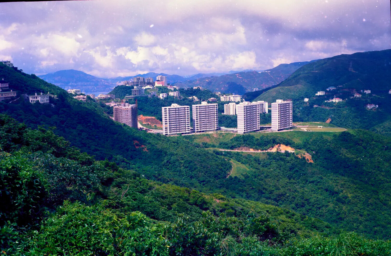 Hillside Apartment Towers Overlooking a Coastal Valley — Likely Hong Kong, Vietnam War-Era R&R Photograph (USS Ticonderoga Collection)