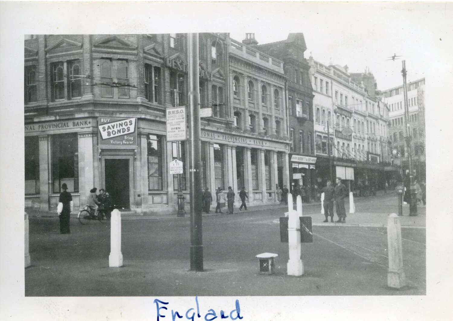 Wartime Street Scene in an English Town, with American Soldiers