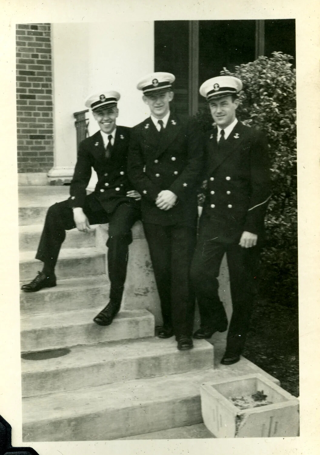 Three Naval Officers/Aviation Cadets on Steps, NAS Pensacola, Florida, April 1949