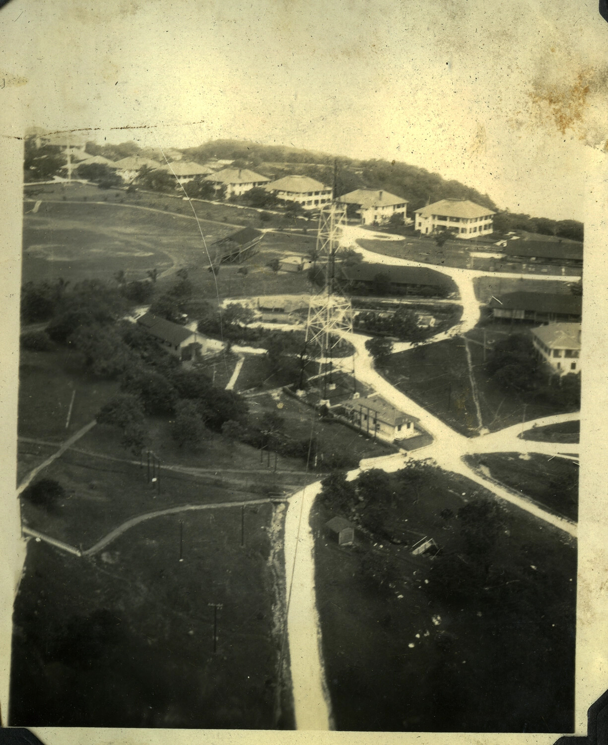 Oblique Aerial View of Military Post with Signal Tower and Quarters, Manila Area, Philippines