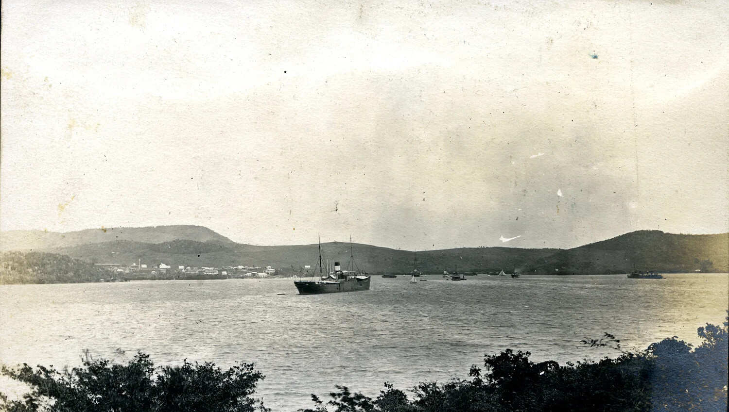 Harbor View with Anchored Steamer, Caribbean Port Call