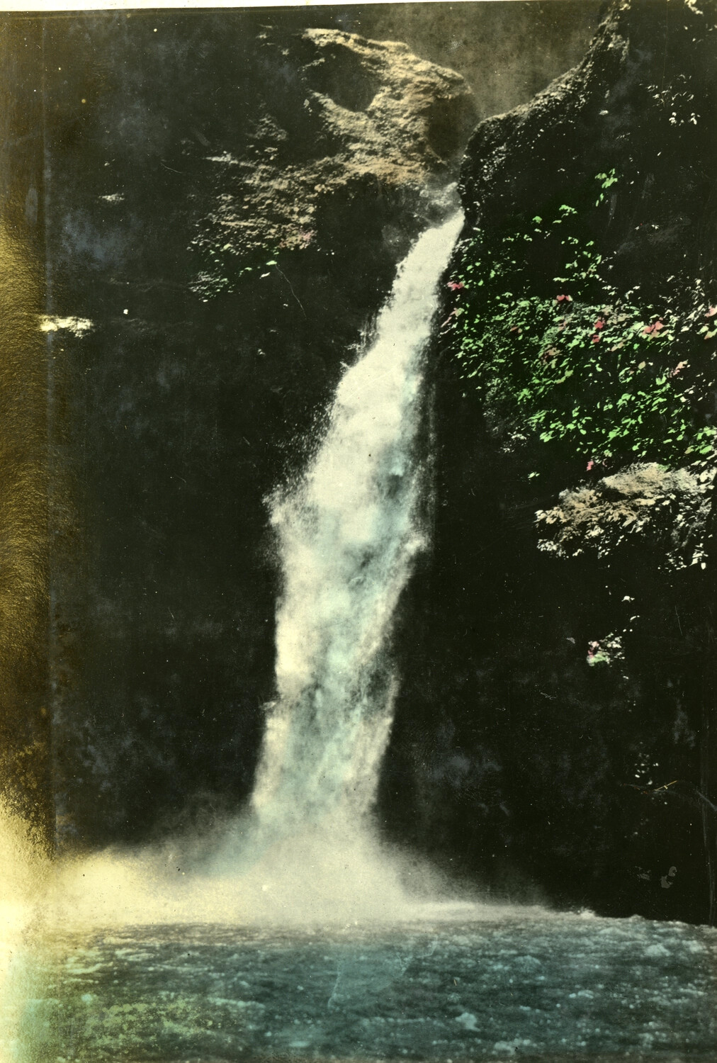 Cascading Waterfall in Rocky Ravine, Philippines, Hand-Tinted Photograph