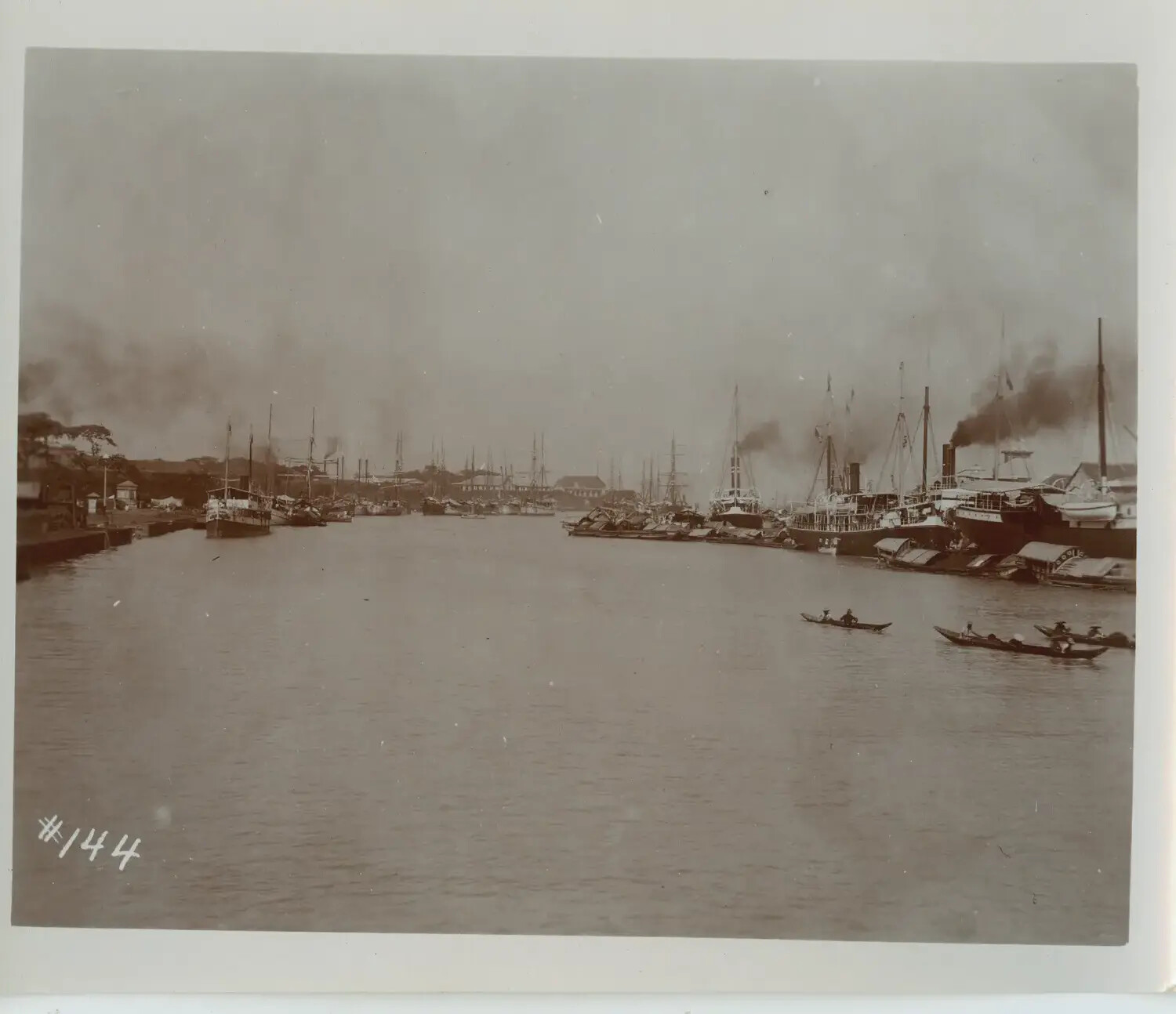 River Harbor Scene with Steamships, Manila, Philippines, circa 1890s