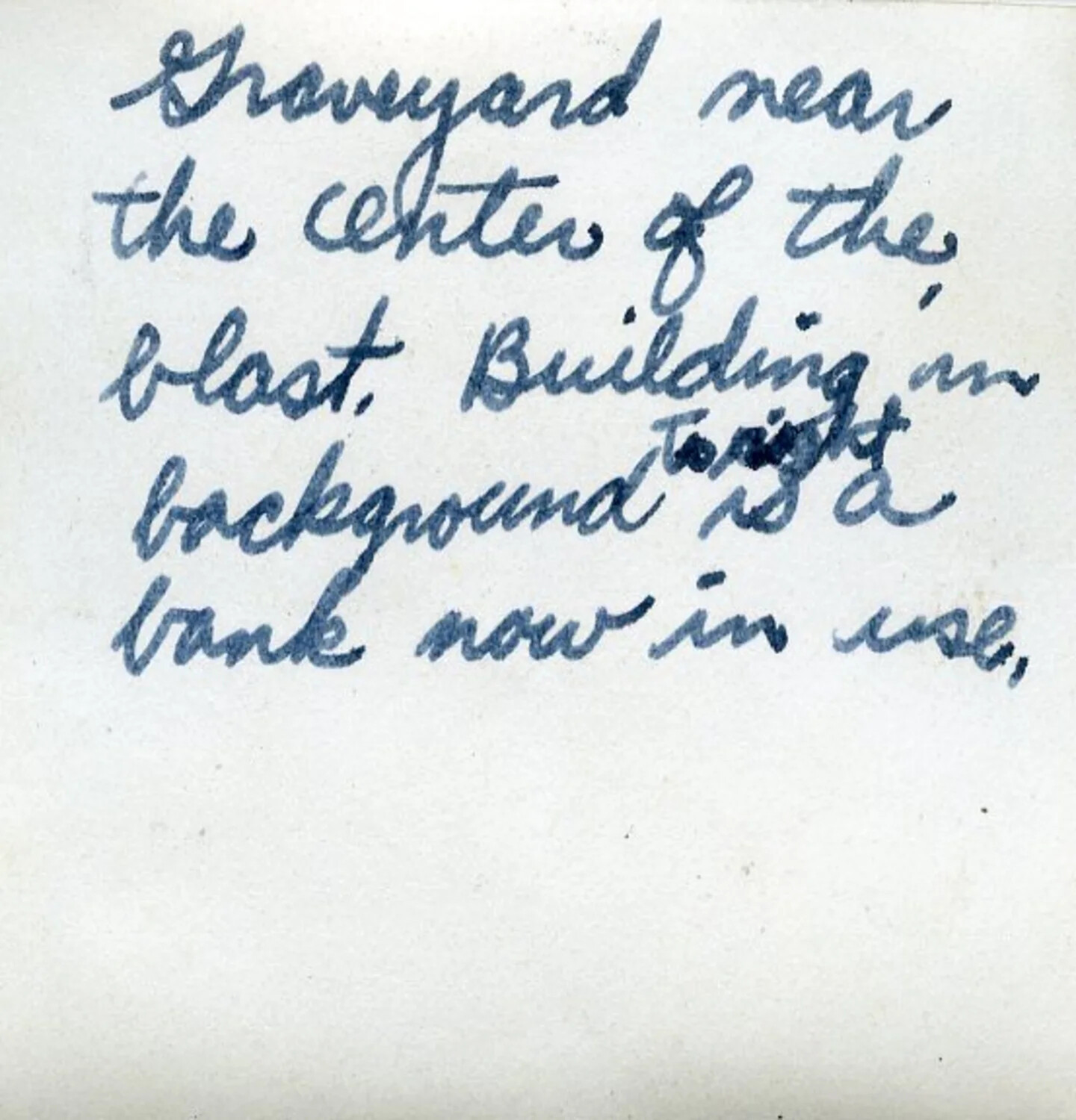 Handwritten Caption Card: "Graveyard Near the Center of the Blast" — Hiroshima Photo Album