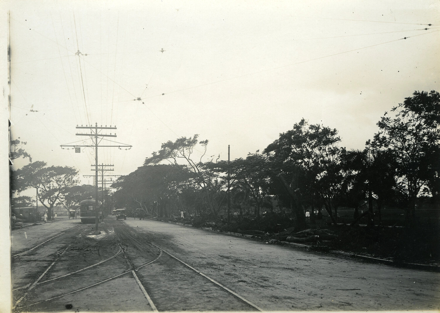 Storm-Damaged Boulevard with Electric Tramway, Manila, Philippines, Early 1900s
