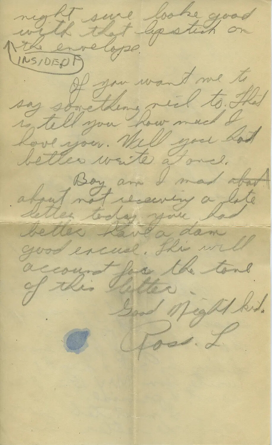 Handwritten WWII Love Letter, Page 2, Signed "Ross L." -- Moon-Sammiet Correspondence