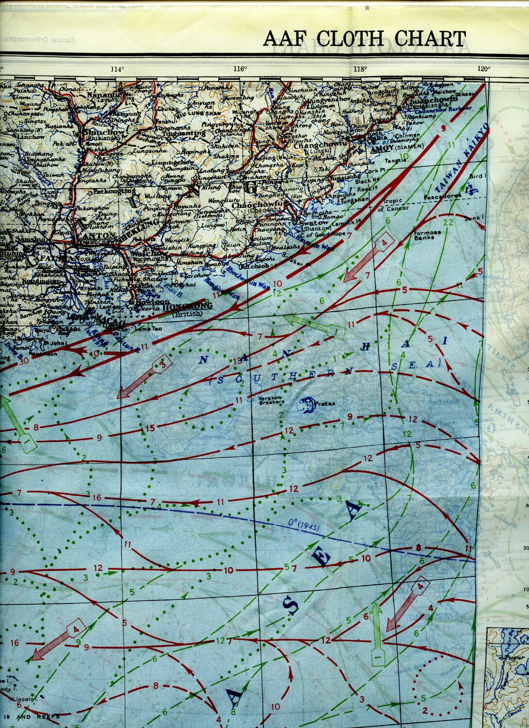 AAF Cloth Chart Detail - South China Coast (Canton, Hong Kong, Macao, Swatow, Amoy) and Formosa Strait