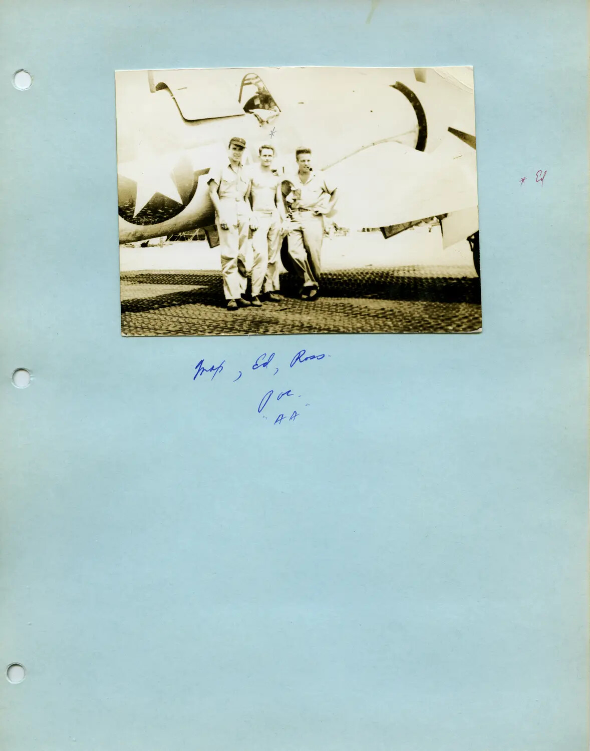 Three U.S. Navy Aircrew Posed Before Carrier Fighter Aircraft, WWII Pacific Theater