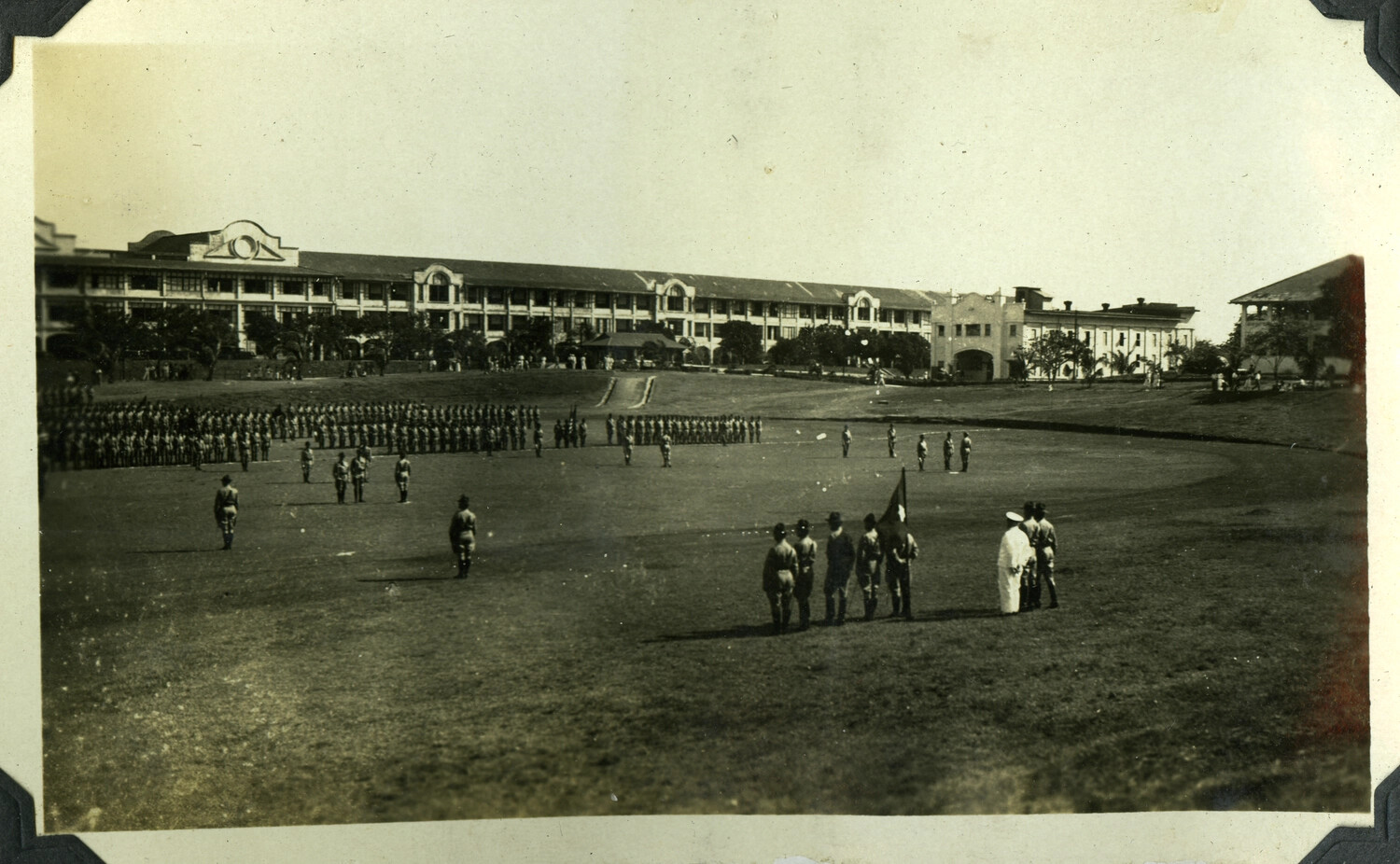Formal Military Review with Color Guard and Dignitaries, Barracks Complex, Manila Area, Philippines