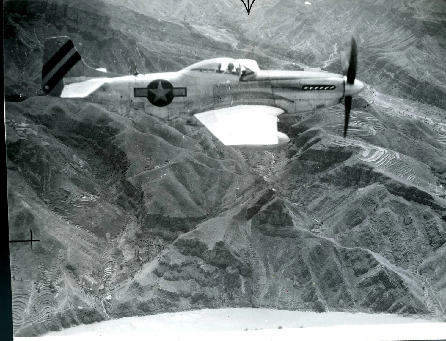 North American P-51 Mustang in Flight Over Mountainous Terrain, CBI Theater, WWII