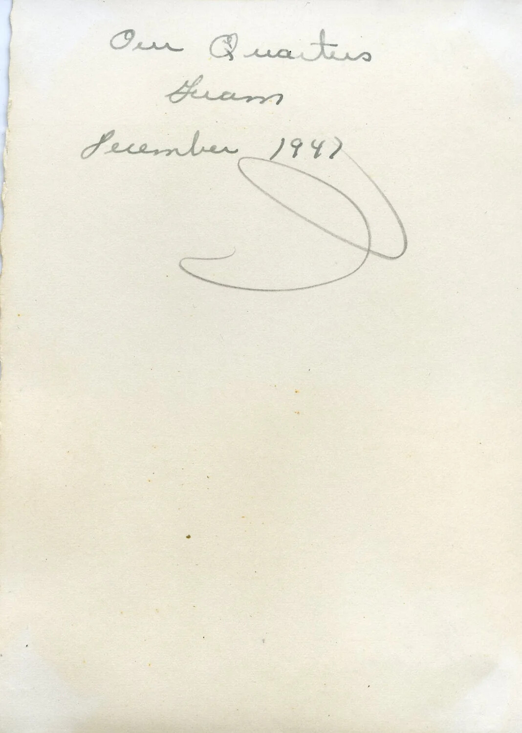 Album Caption Page: 'Our Quarters, Guam, December 1947'