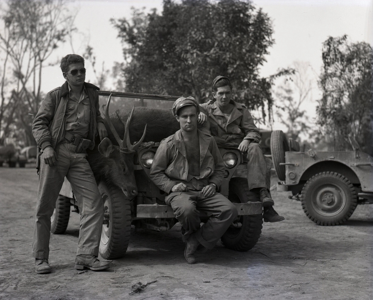 Squadron Personnel with Jeep and Hunting Trophy, CBI Theater, WWII — KOTEC China Burma Collection