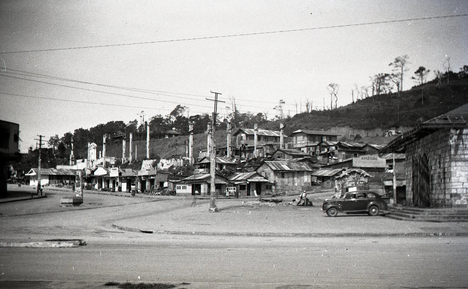 Rebuilt Street with Surviving Chimneys, Likely Baguio, Philippines, WWII Aftermath