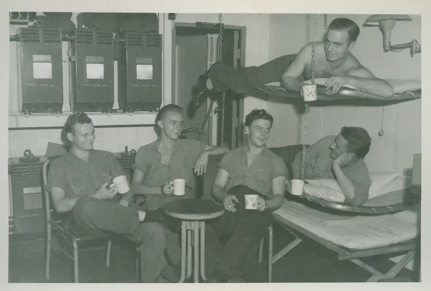Sailors Relaxing in Berthing Compartment Aboard USS Petrof Bay (CVE-80), WWII