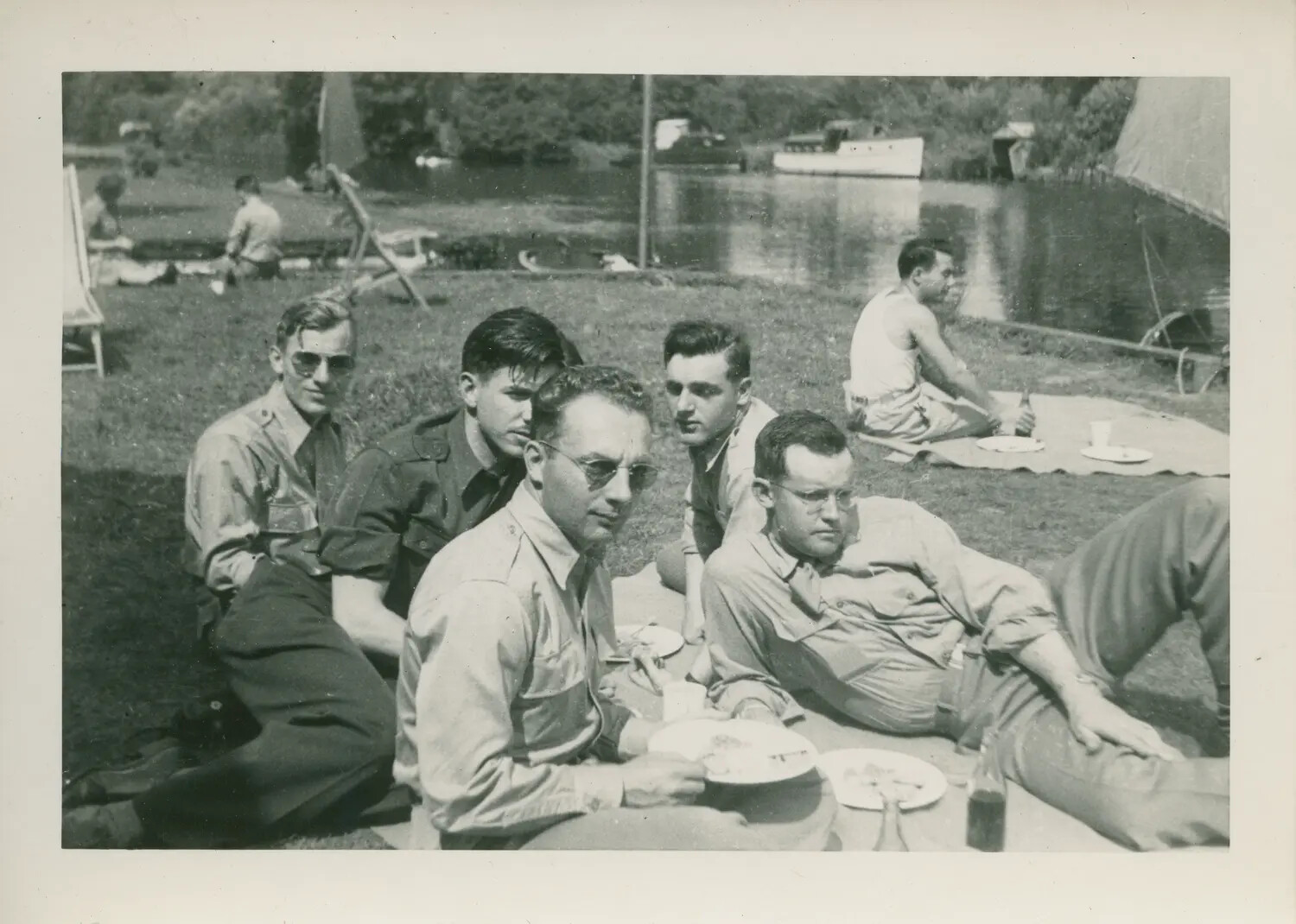 American Servicemen at a Riverside Picnic During Rest and Recreation Leave, circa 1944