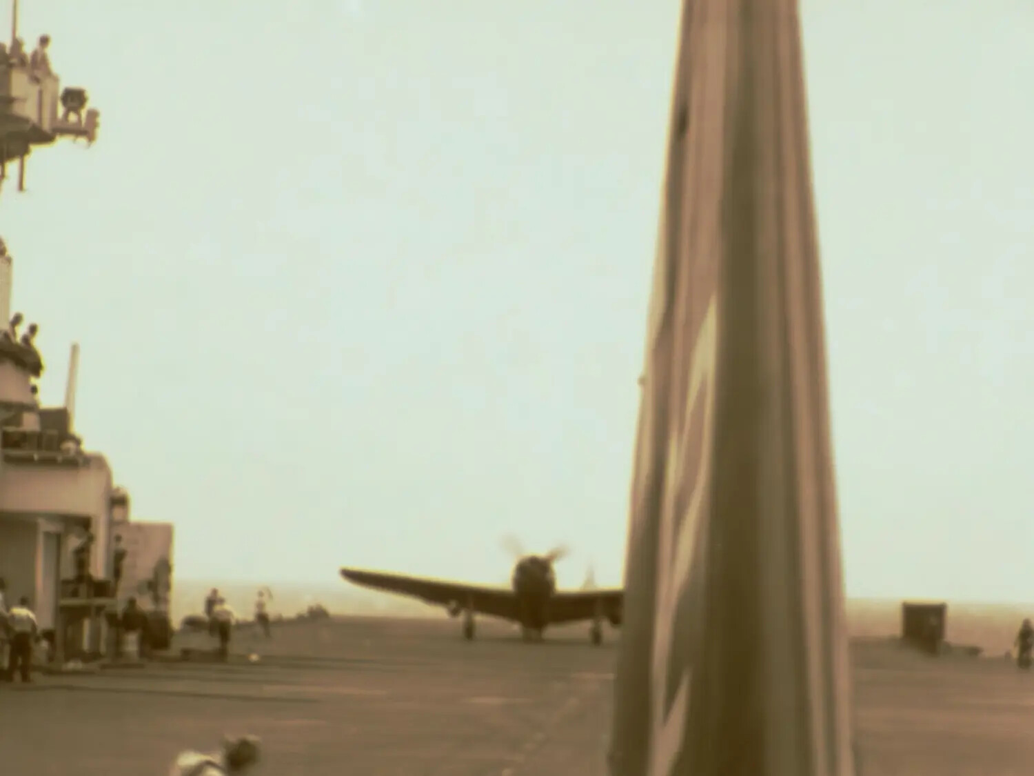 US Navy Aircraft Carrier Flight Deck Operations, Pacific Theater, World War II (Digitized Film Still)