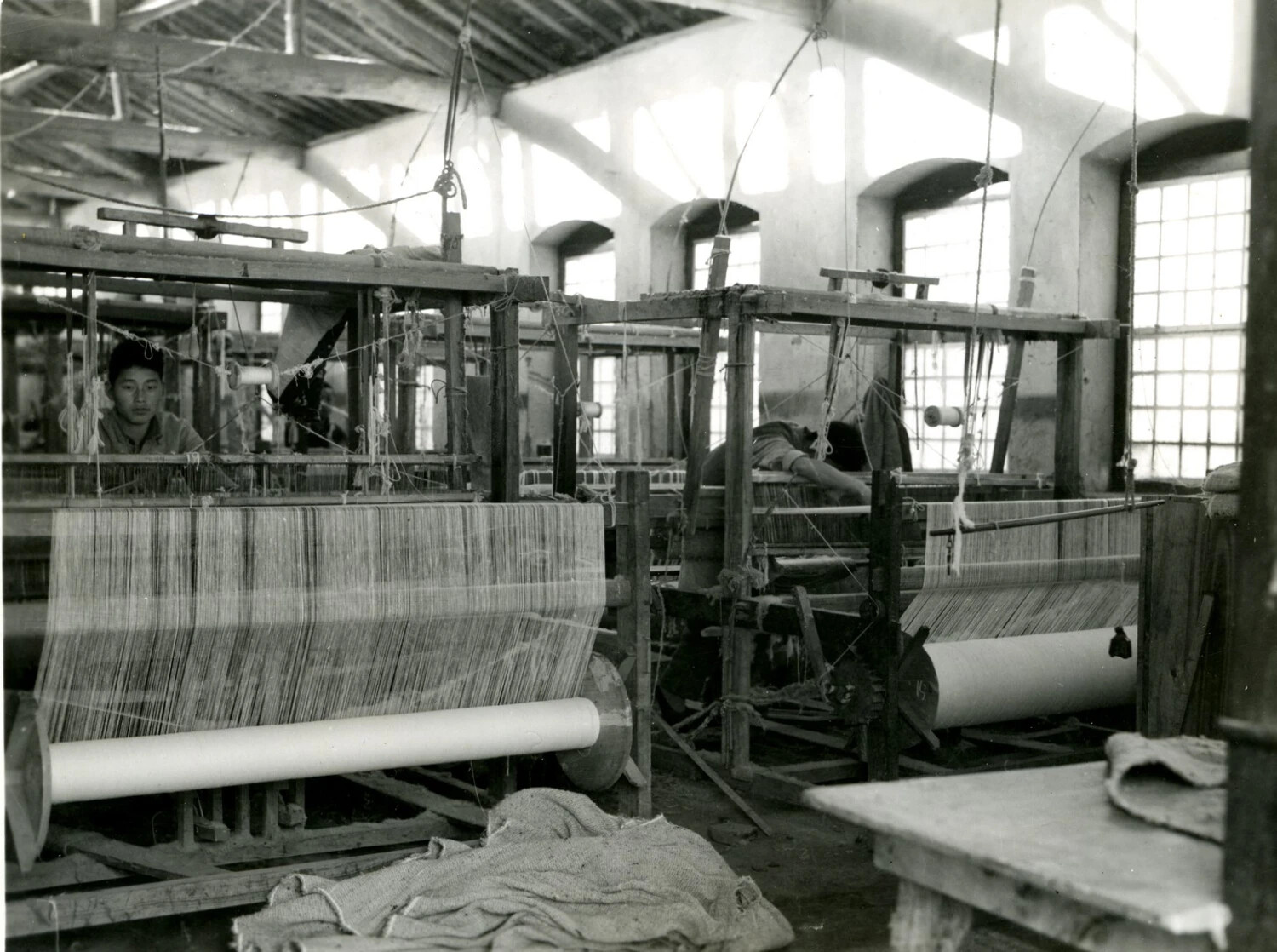 Textile Weavers at Wooden Looms, China-Burma-India Theater