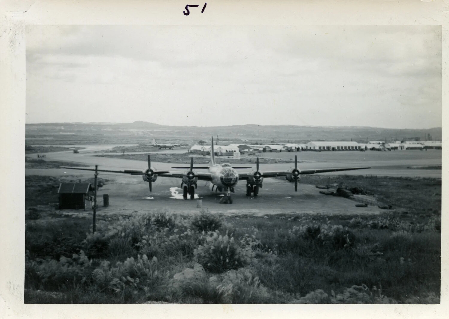 Head-On View of a Boeing B-29-Derivative Aircraft (KC-97 Stratofreighter) on Airfield Hardstand