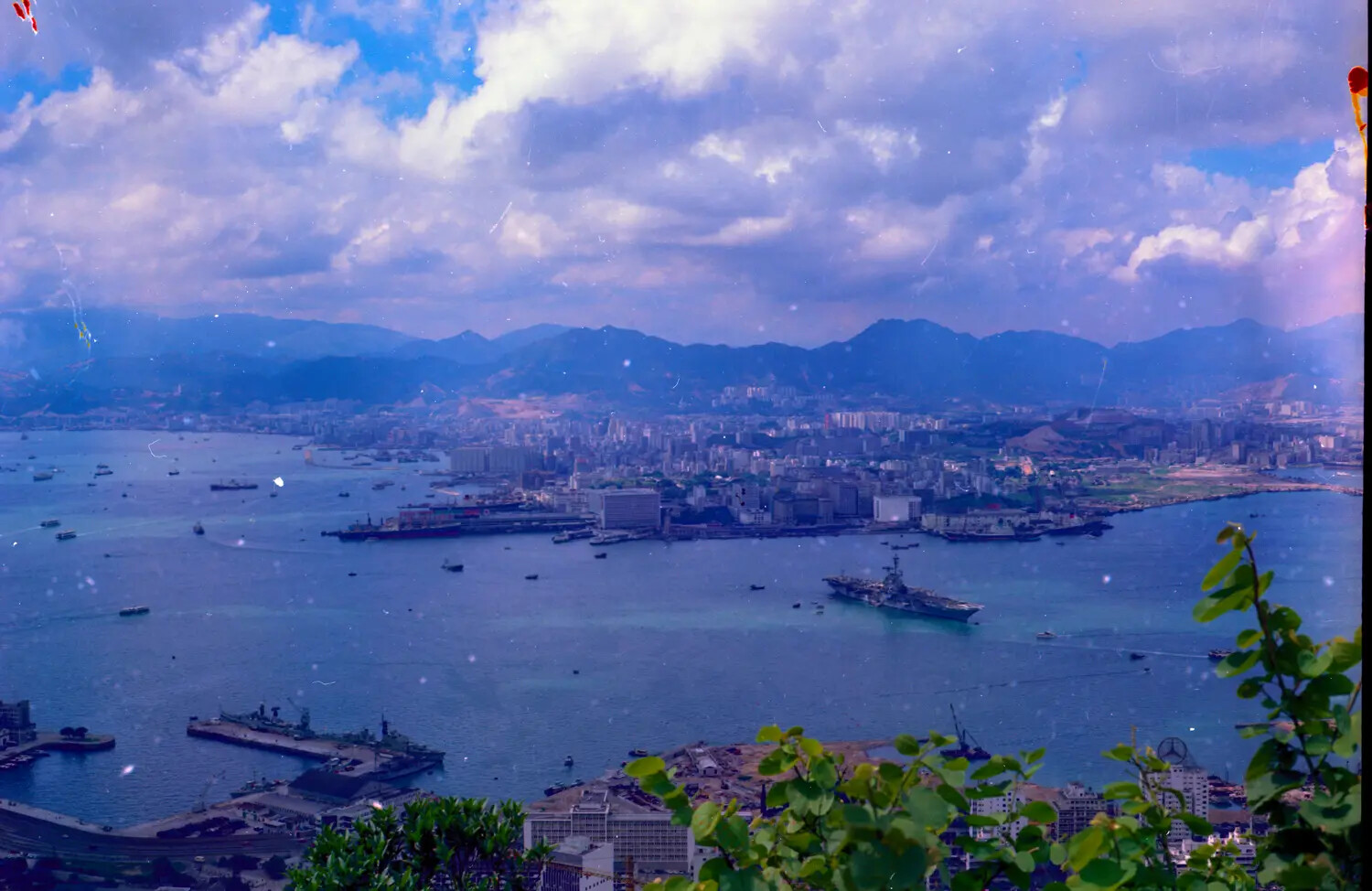 U.S. Aircraft Carrier at Anchor in Victoria Harbour, Hong Kong, Vietnam War Era