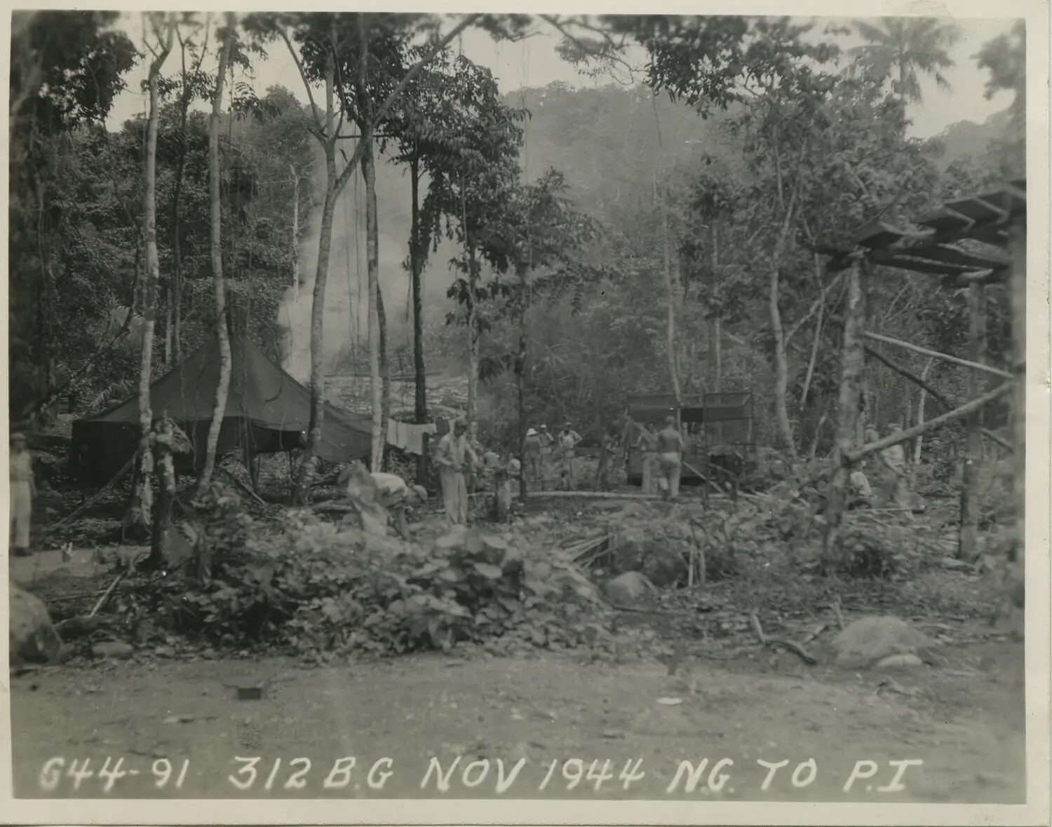 312th Bomb Group Jungle Camp Clearing, New Guinea to Philippines Move, November 1944