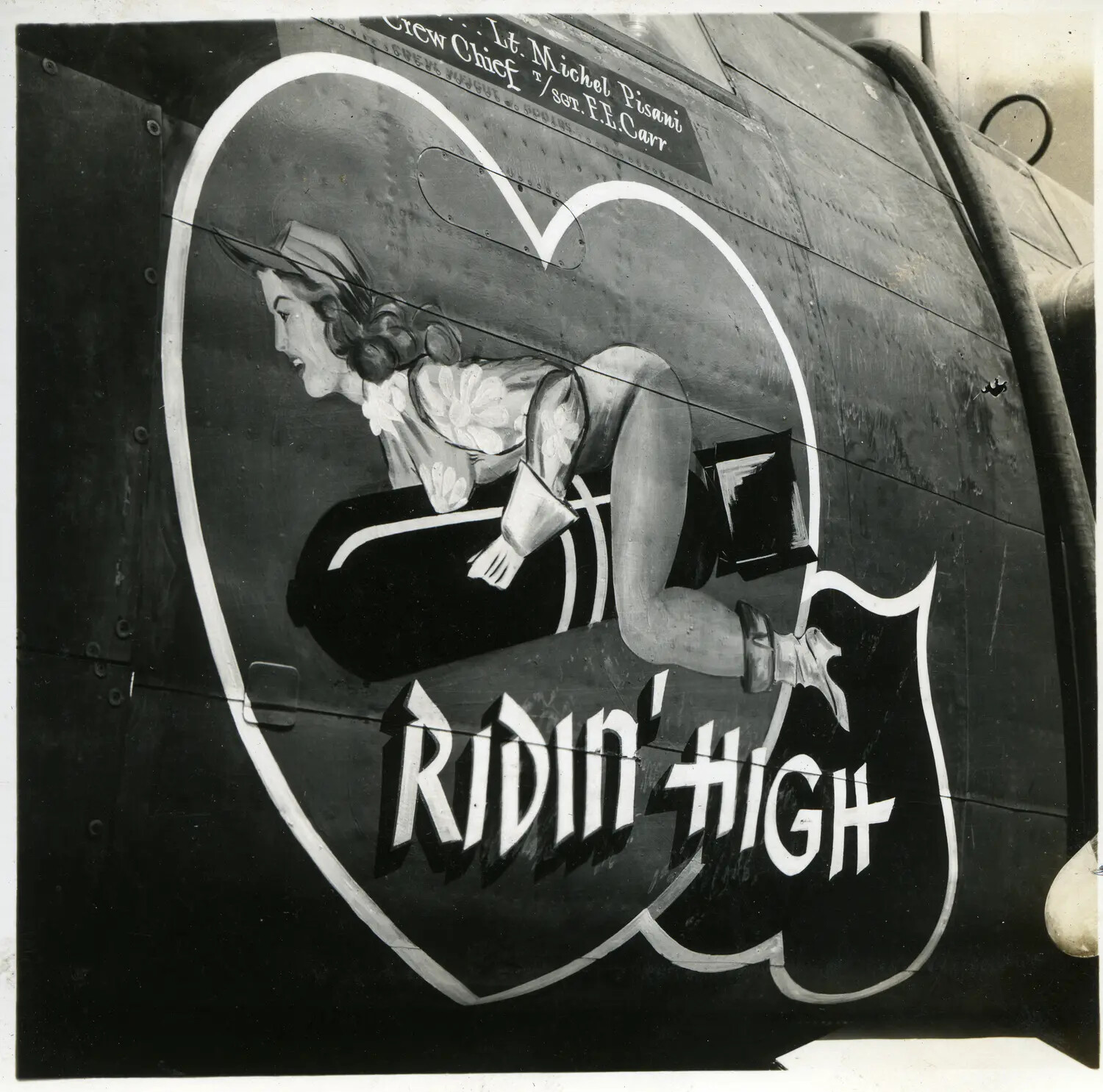 Nose Art 'Ridin' High,' 312th Bombardment Group Aircraft, WWII Pacific Theater