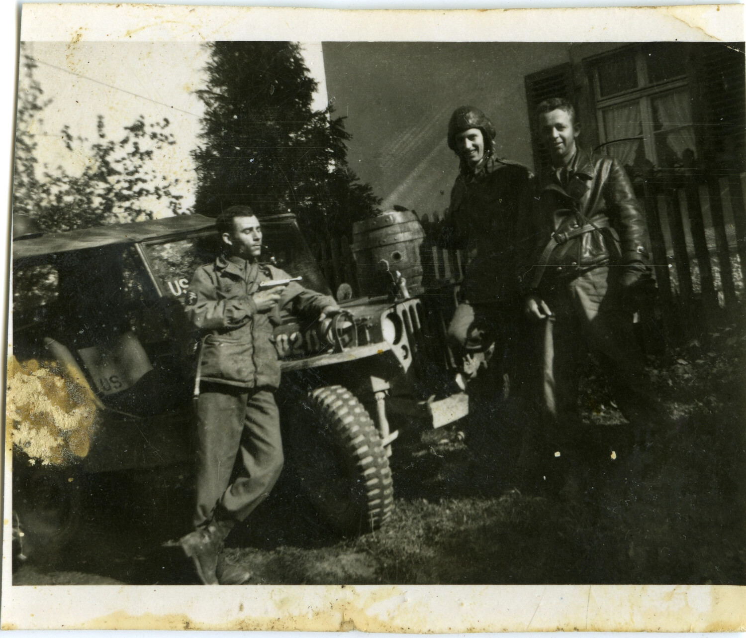 American Soldiers with Jeep and Liberated Keg, France, WWII, c. 1944
