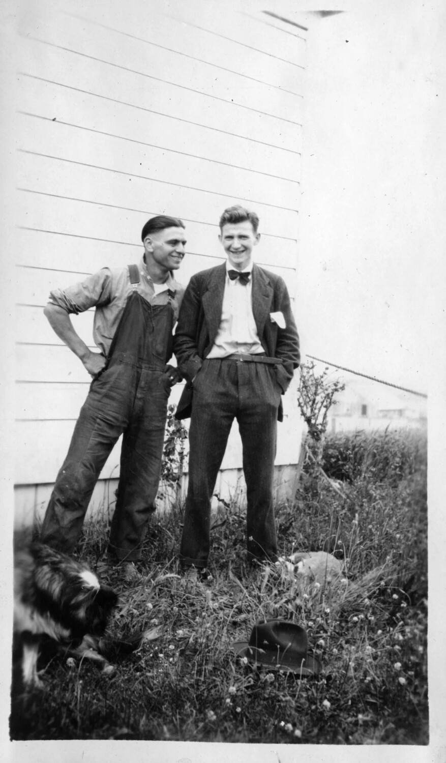 Two Young Men Beside a House, circa 1920-1928