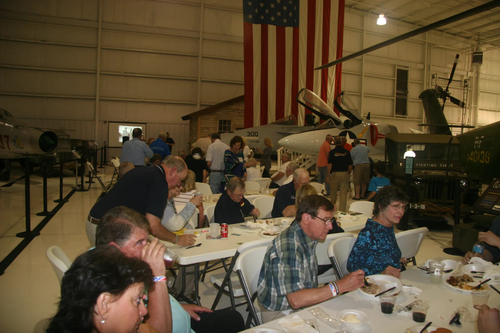 Reunion Banquet Dinner Among Preserved Military Aircraft, Aviation Museum Hangar
