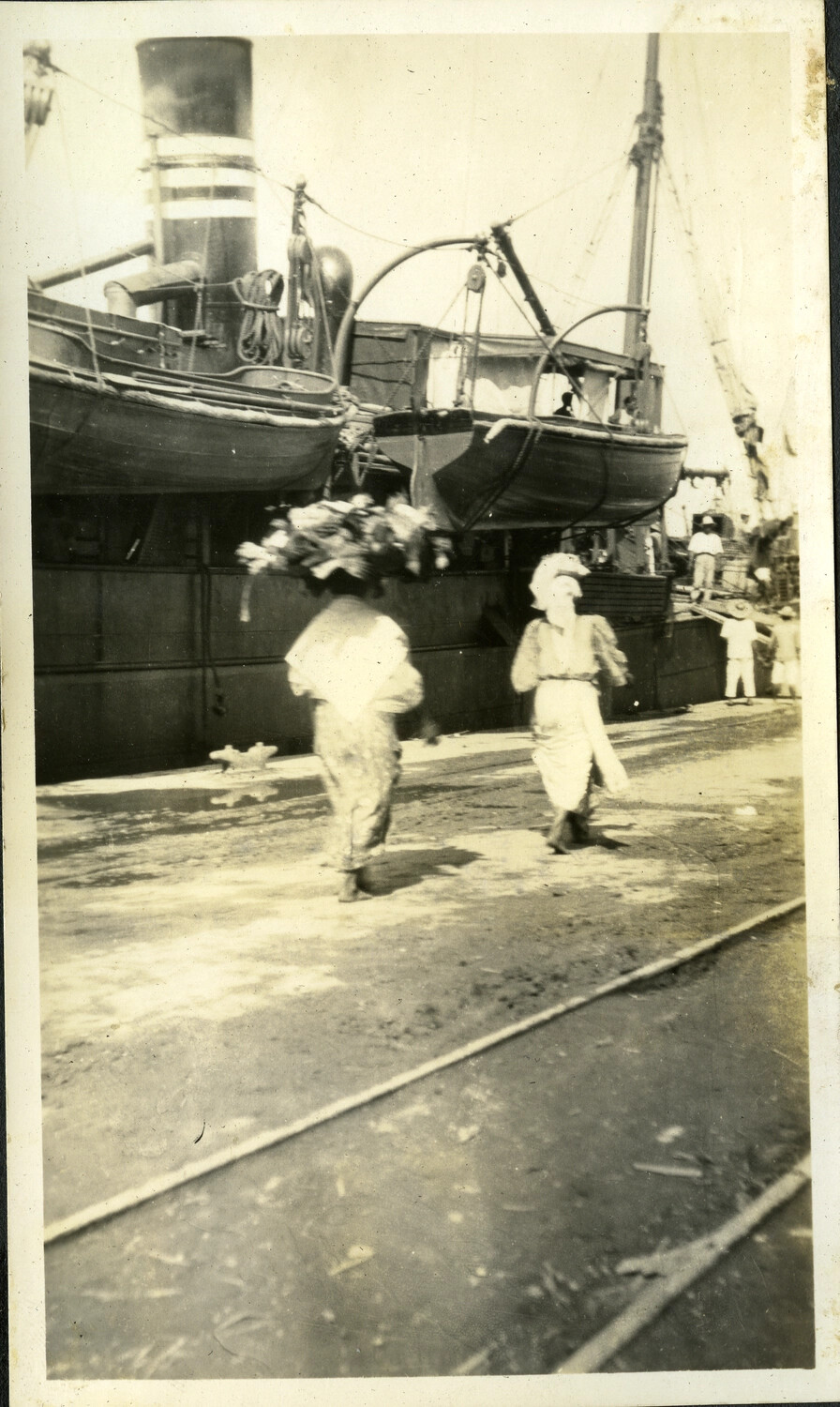 Dockside Scene with Steamship and Basket Carriers, Manila Harbor, Philippines, c. 1920s-1930s