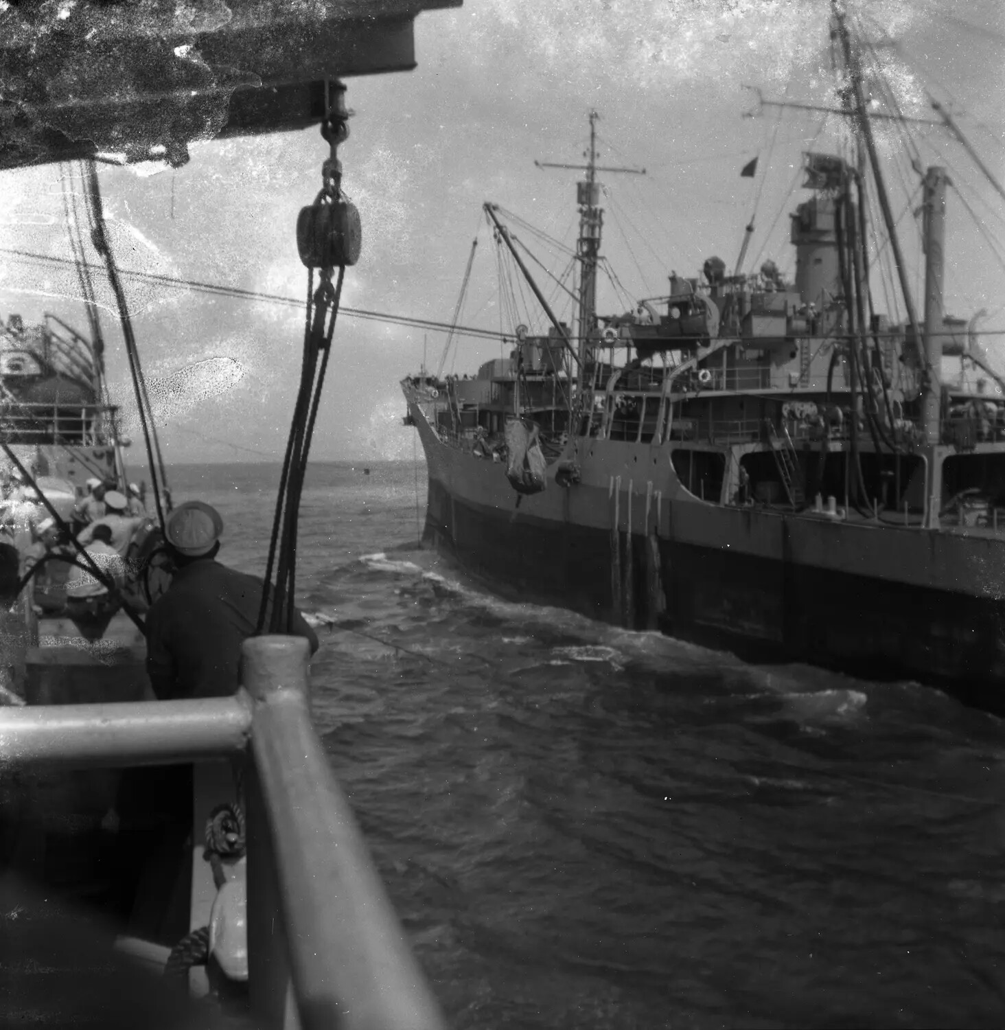 Underway Replenishment Operation Between Two Vessels, Sasebo, Japan, Mid-20th Century