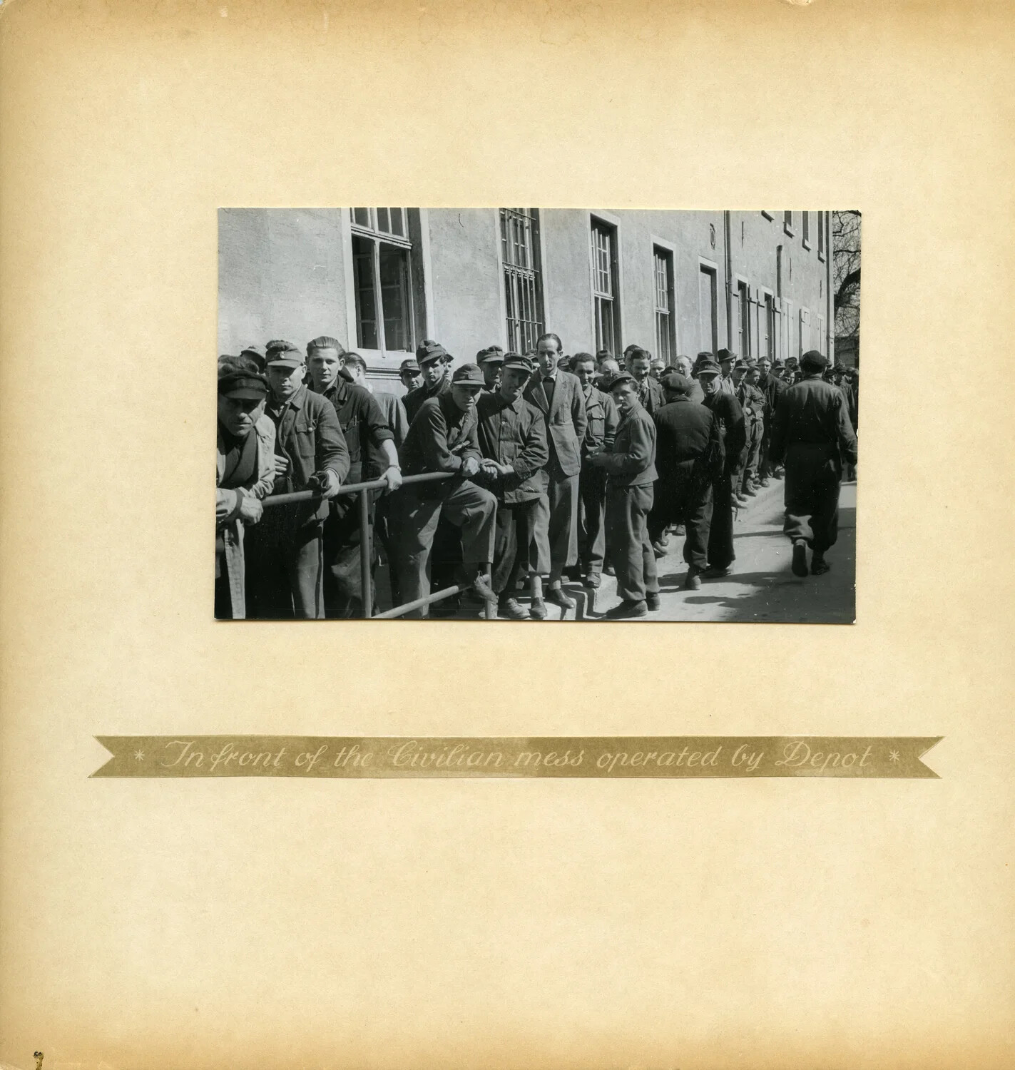 German Civilian Laborers Queued Outside Depot-Operated Mess Hall, Occupied Germany, Postwar Period