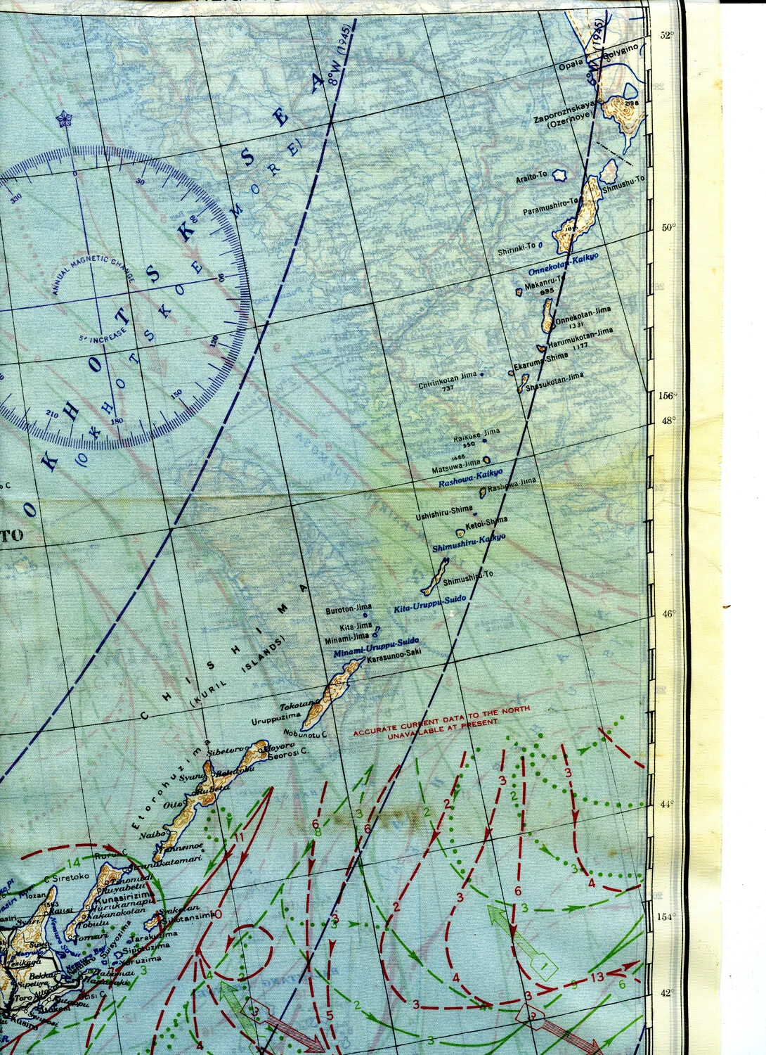 WWII Silk Escape Map, Kuril Islands (Chishima) Section, Blue Side