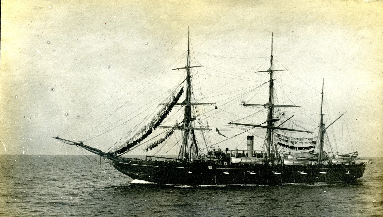 USS Hartford Under Way, Full Broadside View, Early 1900s