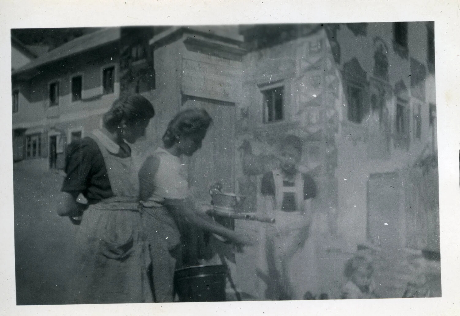Village Street Scene with Women at a Water Pump, Germany/Austria, WWII Occupation Era