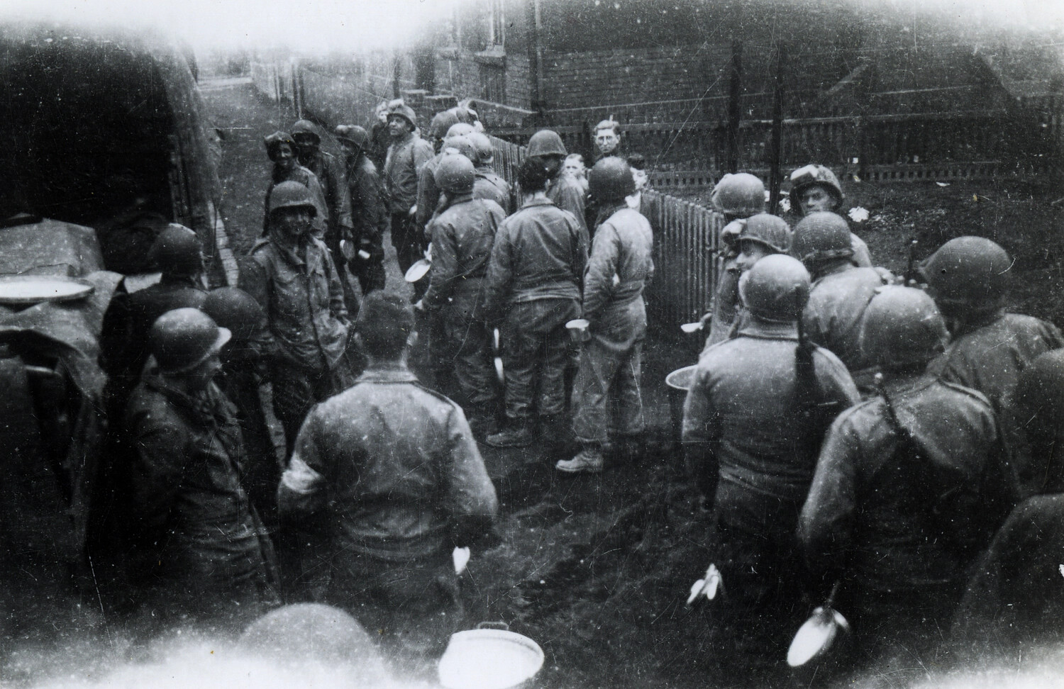 101st Airborne Troopers in a Chow Line, European Village