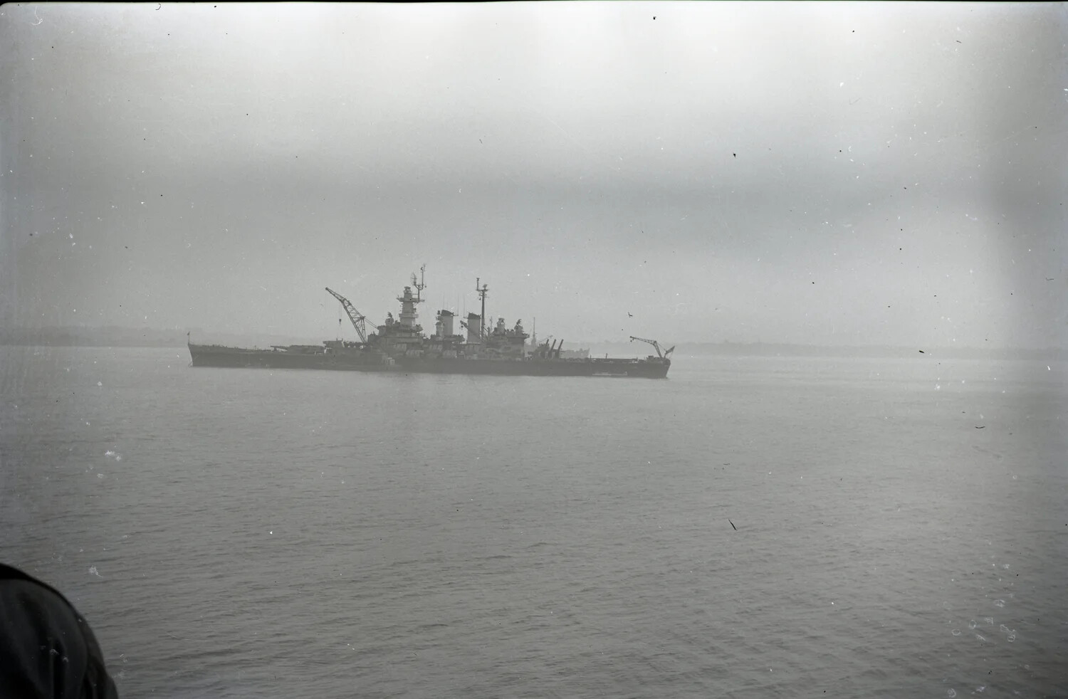 Warship at Anchor in Hazy Harbor Waters, Bremerhaven Negatives Collection