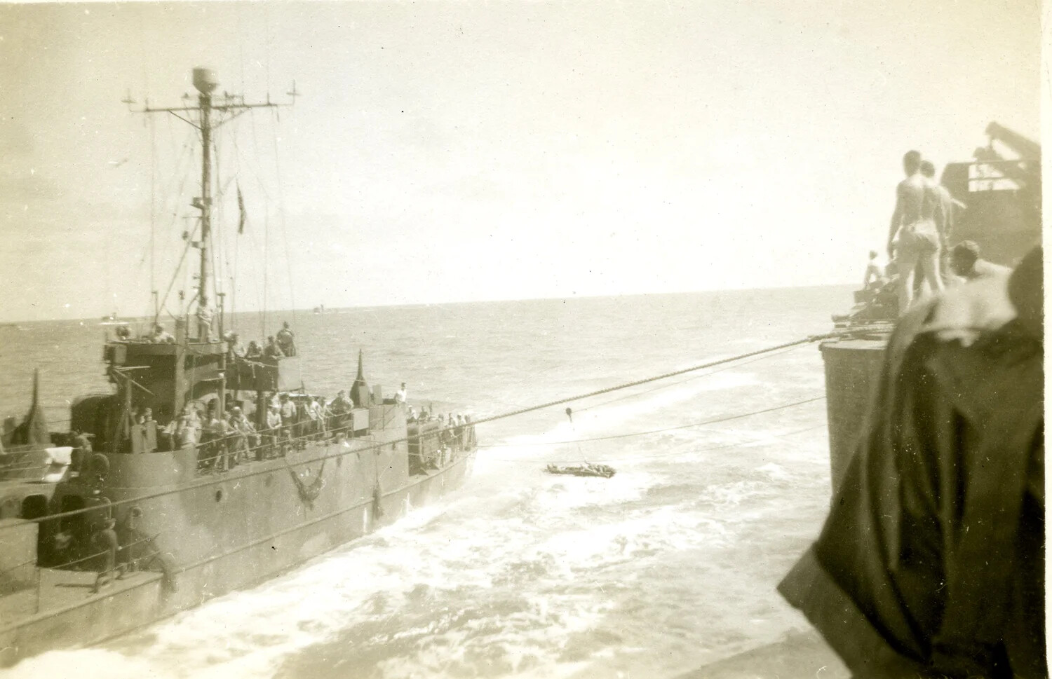 Underway Highline Transfer Between U.S. Navy Warships, Iwo Jima Operation