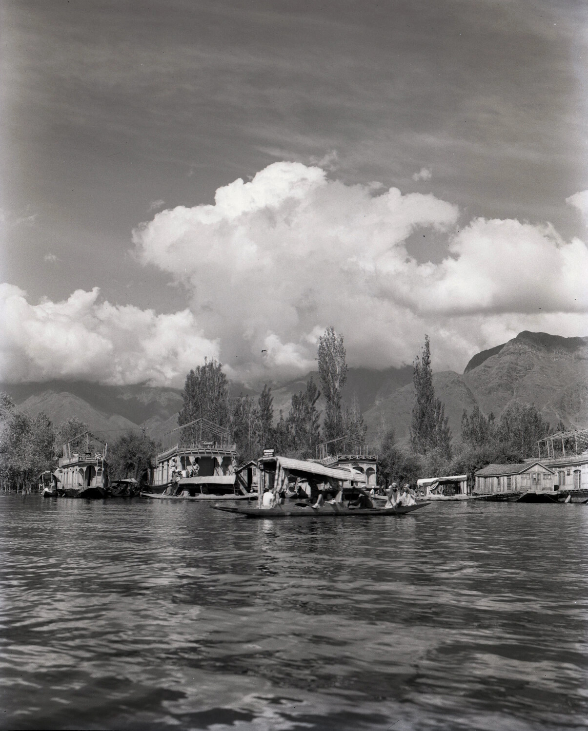 Dal Lake, Kashmir - Houseboats and Shikara Boat with Himalayan Foothills, WWII China-Burma-India Theater Scenic Photograph