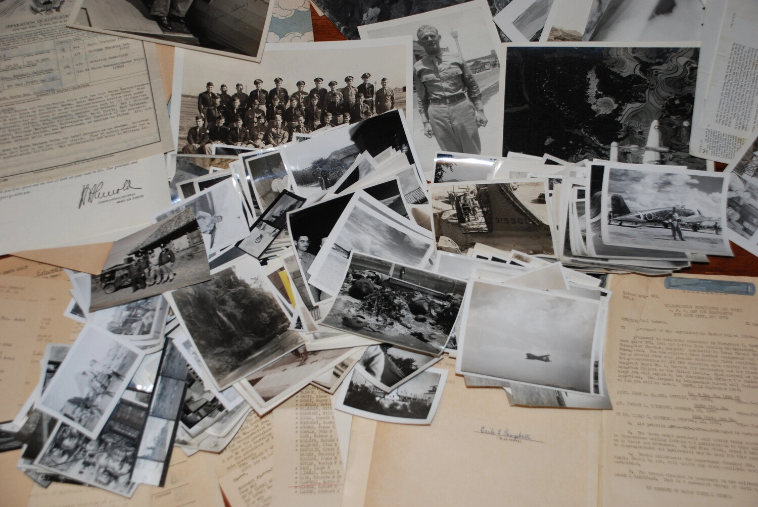 Archival Flat-Lay of WWII Marine Corps Photo Reconnaissance Pilot's Personal Papers and Snapshot Collection, China-Burma-India Theater