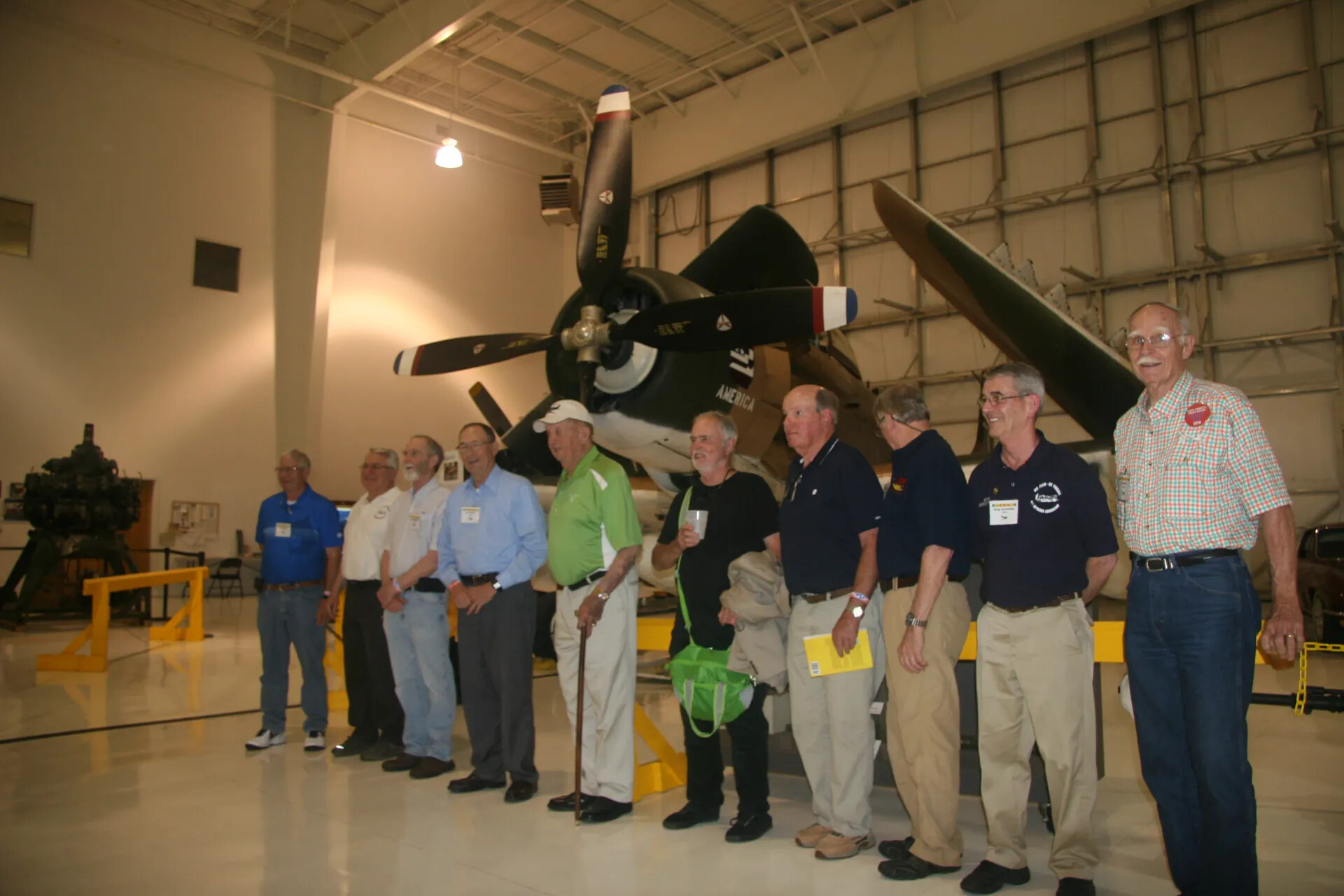 Veterans' Group Portrait Before Radial-Engine Warbird, Aviation Museum Hangar, 2016 Tailwind Reunion