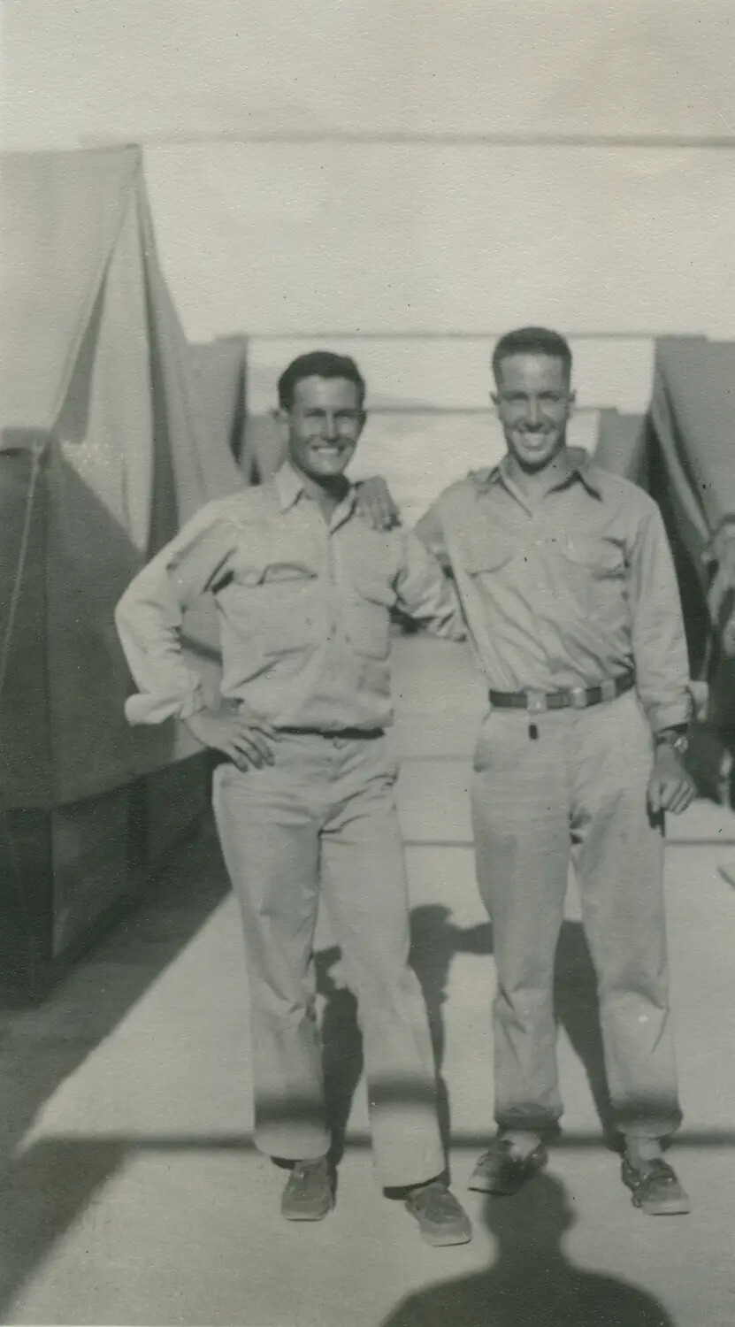 Two Servicemen at a Tent Encampment, McAleer WWII Collection