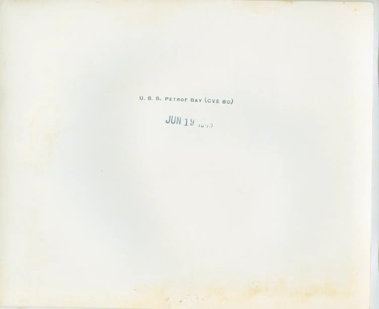 Verso (Reverse Side) of Official U.S. Navy Photograph, USS Petrof Bay (CVE-80)