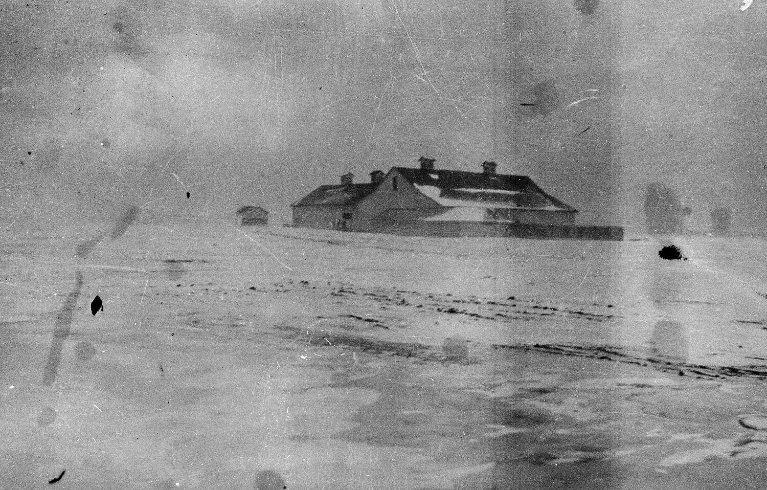 Snow-Covered French Farmhouse, WWI Scott Field-England Negatives Collection