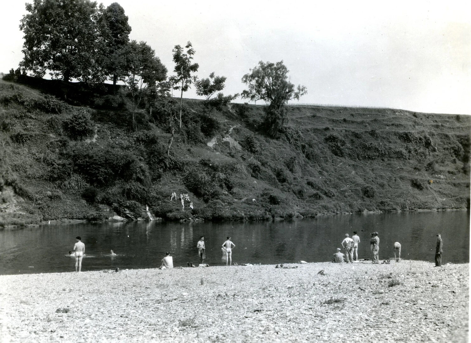 Servicemen Bathing in a River, Likely Burma, WWII-Era (Misfiled Under Ticonderoga Collection)
