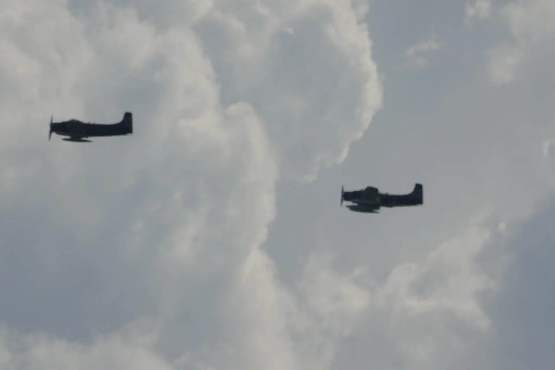 Pair of A-1 Skyraiders in Formation Flight, Reunion Flyover, May 2019