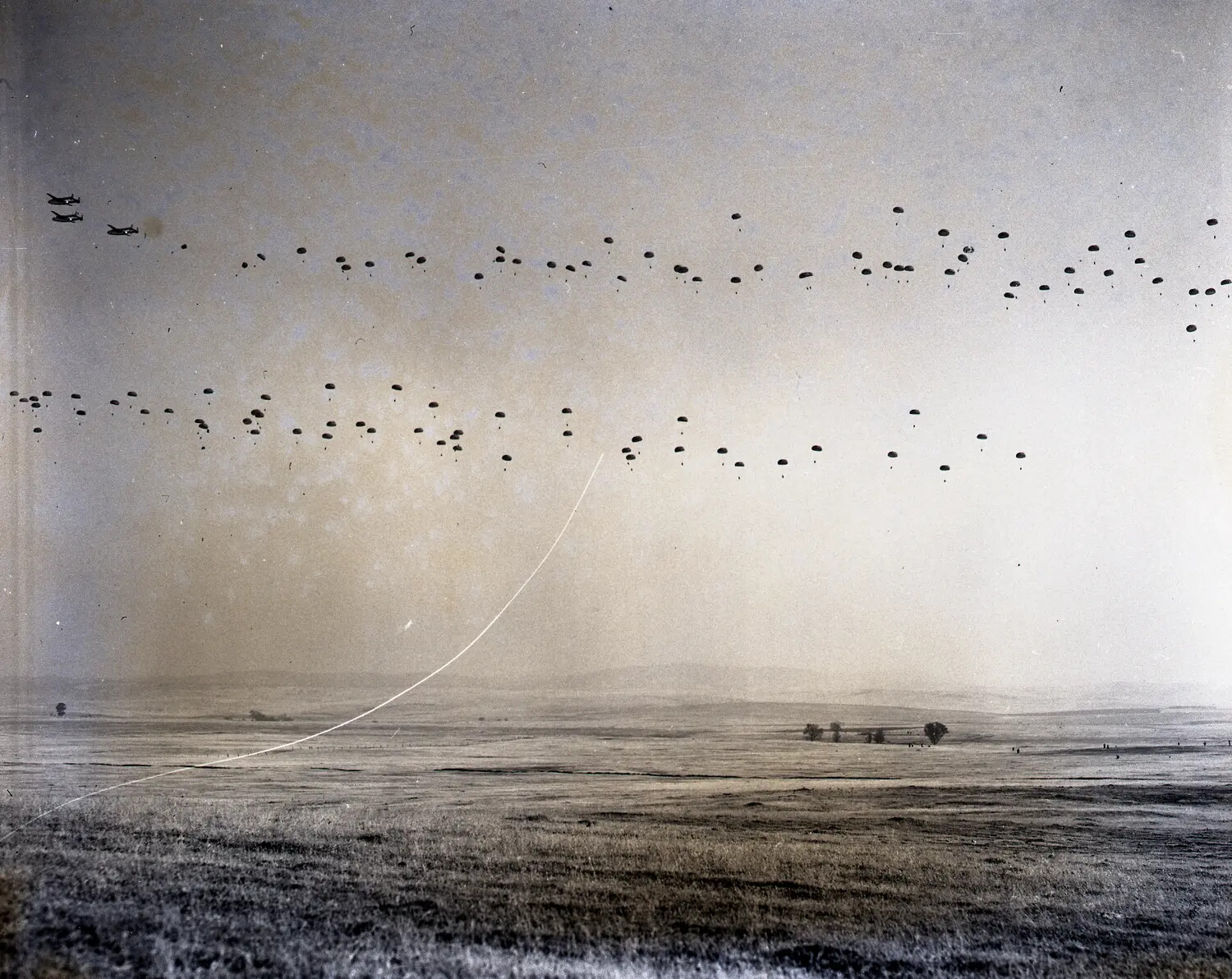 Mass Tactical Parachute Drop During National Guard Airborne Training Exercise