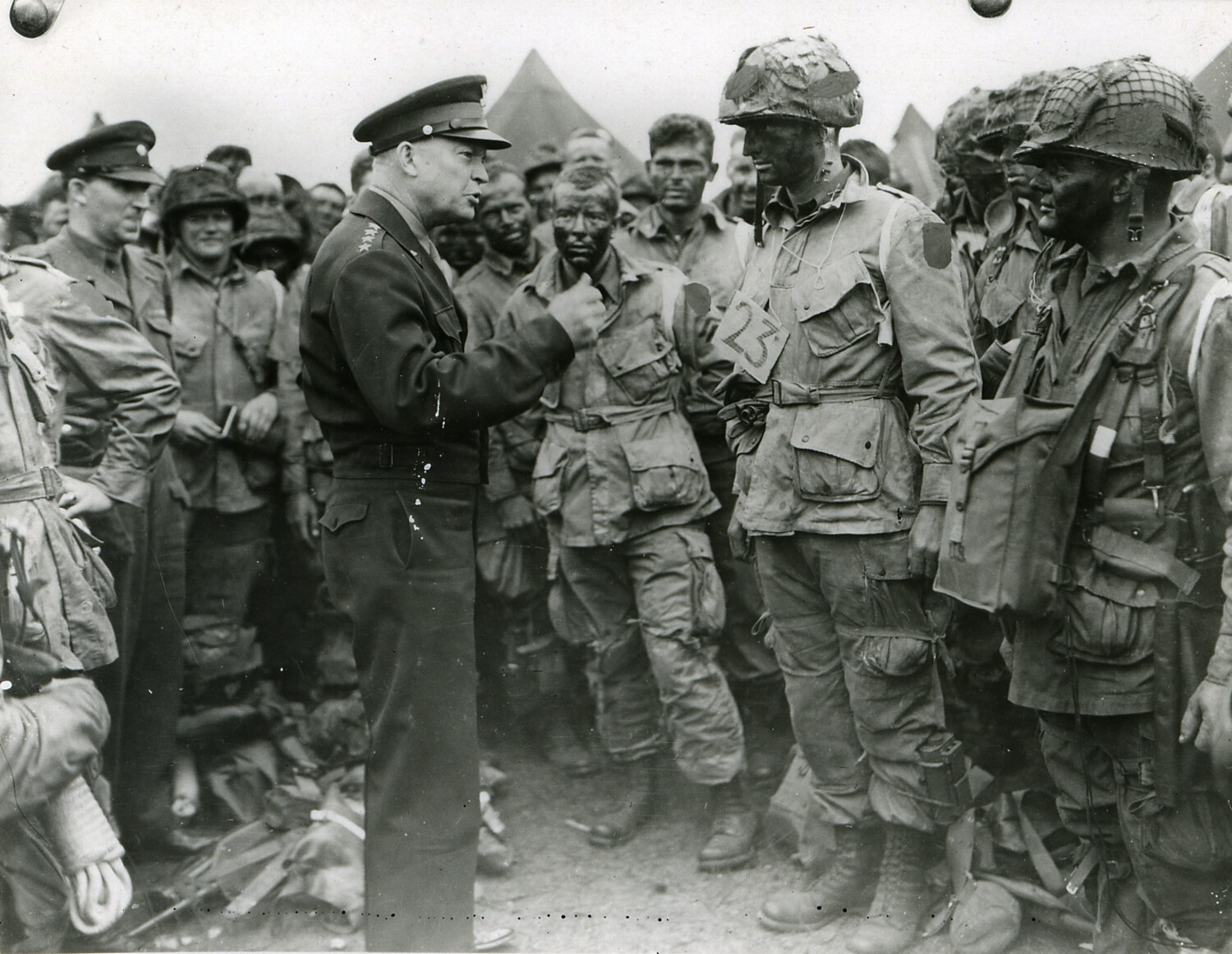 General Dwight D. Eisenhower Speaks with Paratroopers of the 101st Airborne Division Before D-Day, Greenham Common, England, June 5, 1944